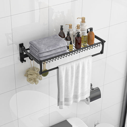 Wall Mounted Towel Shelf with Adjustable Towel Bar and Movable Hooks No Assembly Required - Tampa Home & Garden Store