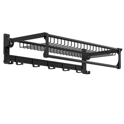 Estante toallero de pared con barra de toallas ajustable y ganchos móviles, no requiere montaje