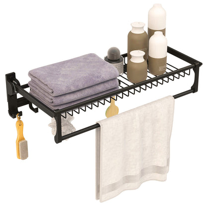 Estante toallero de pared con barra de toallas ajustable y ganchos móviles, no requiere montaje