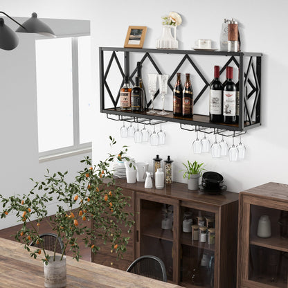 Botellero de pared para 39 botellas y 12 copas