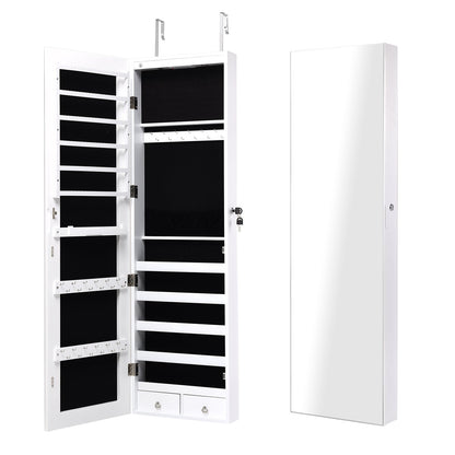 Wall and Door Mounted Mirrored Jewelry Cabinet with Lights-Black