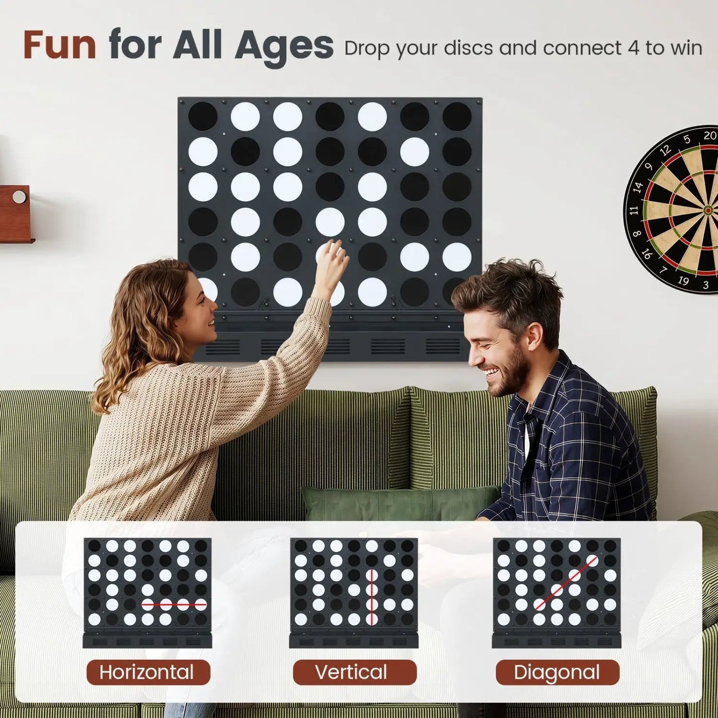 Wall Mounted Connect 4 Game With Acrylic Discs