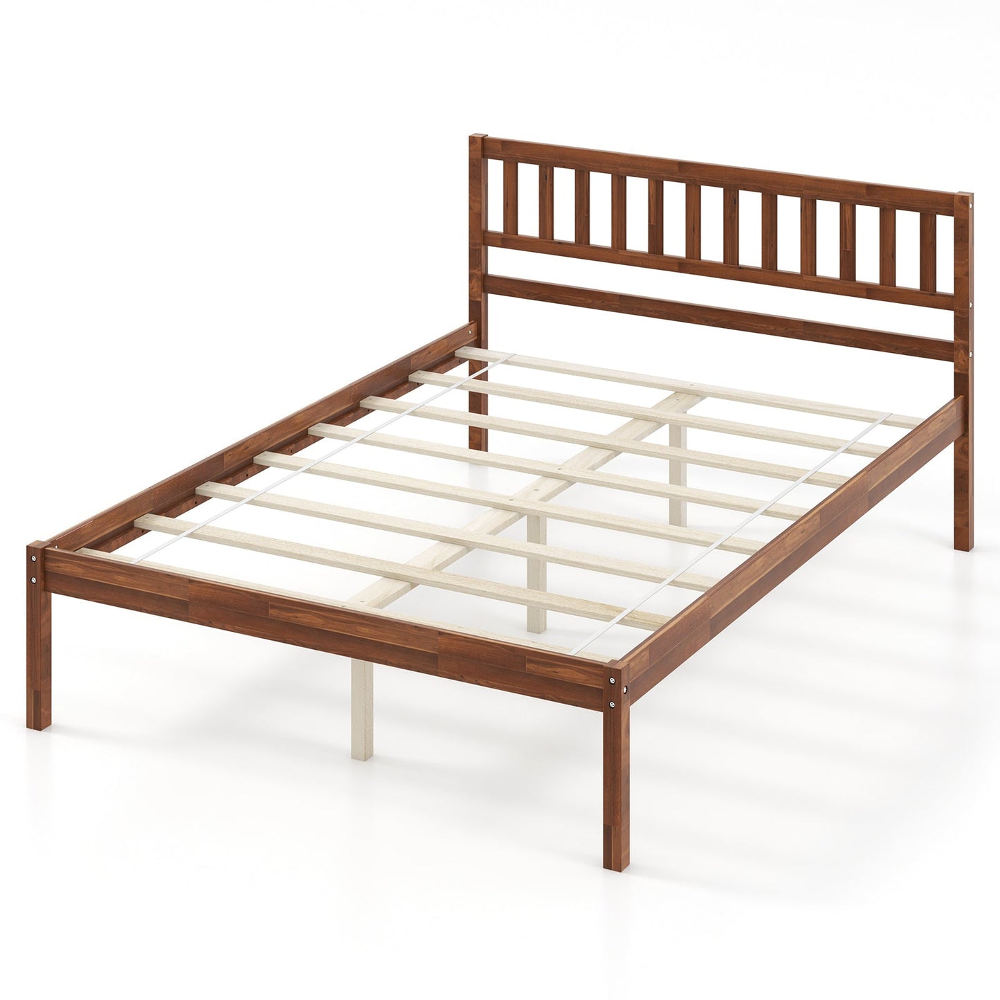 Base de cama de madera con cabecero y soporte de listones, tamaños individual/matrimonial/queen - Tamaño matrimonial