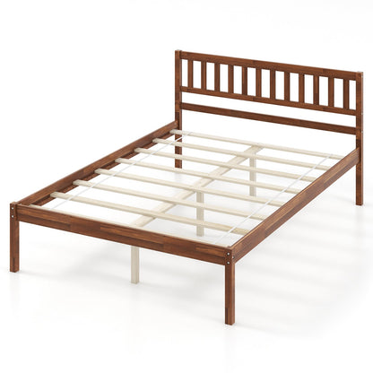 Base de cama de madera con cabecero y soporte de listones, tamaños individual/matrimonial/queen - Tamaño matrimonial