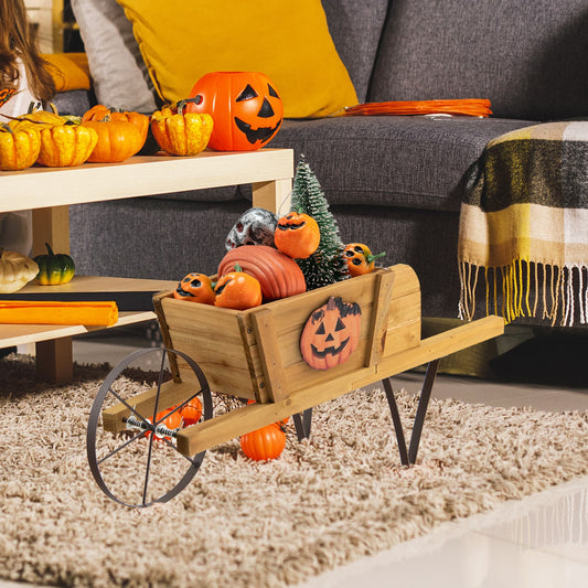 Wooden Wagon Planter with 9 Magnetic Accessories for Garden Yard-Walnut