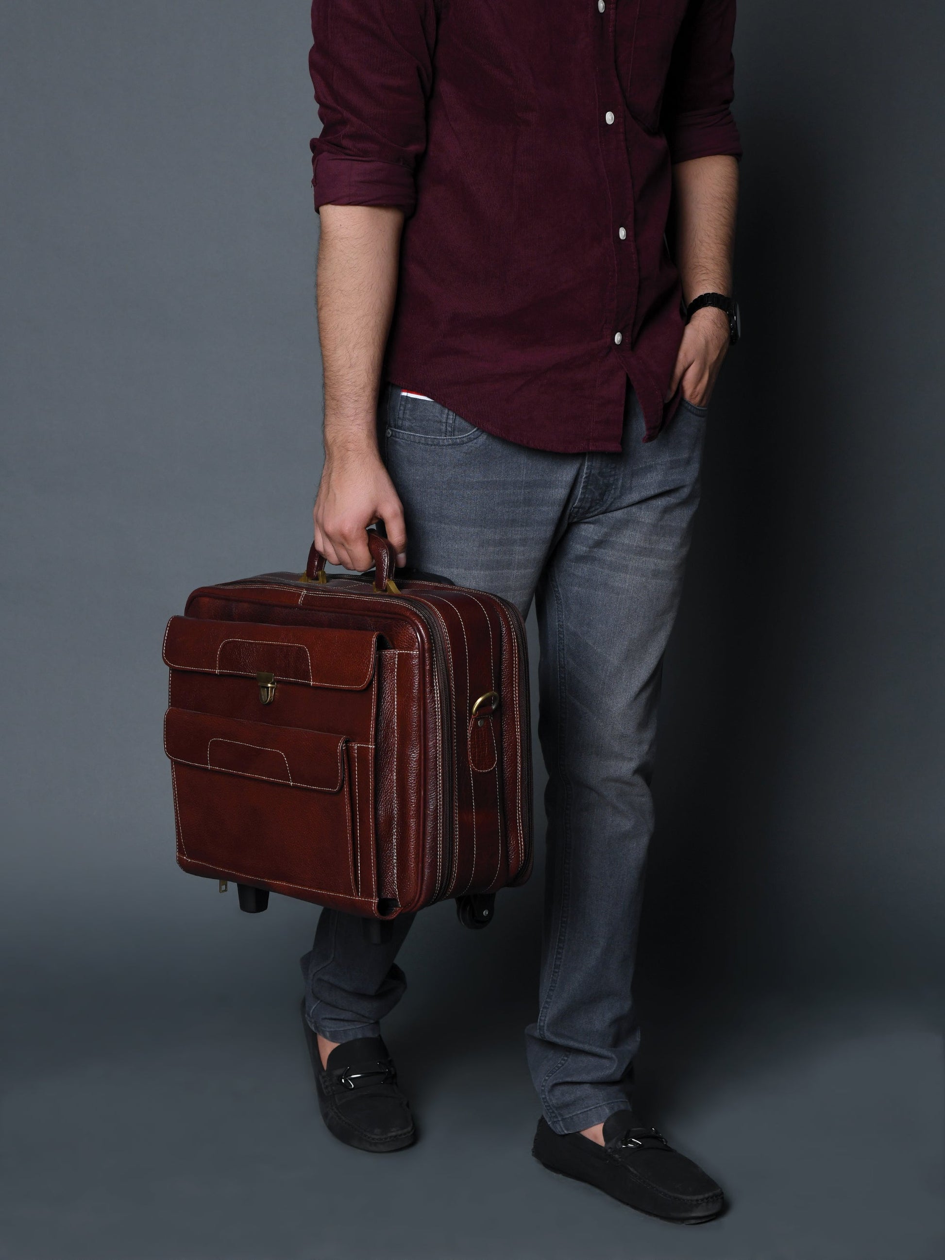 Wanderer Leather Trolly Suitcase Bag - Tampa Home & Garden Store