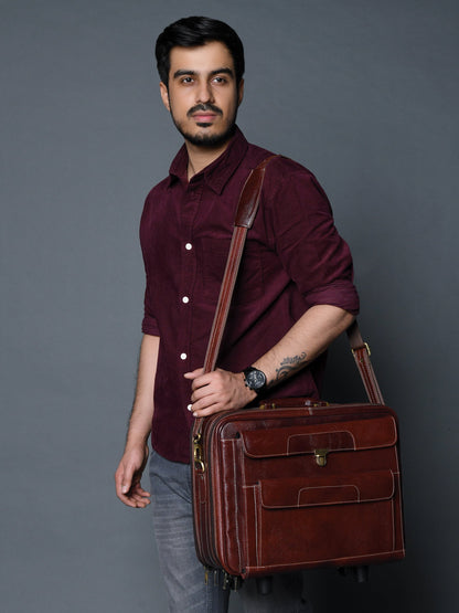 Wanderer Leather Trolly Suitcase Bag - Tampa Home & Garden Store