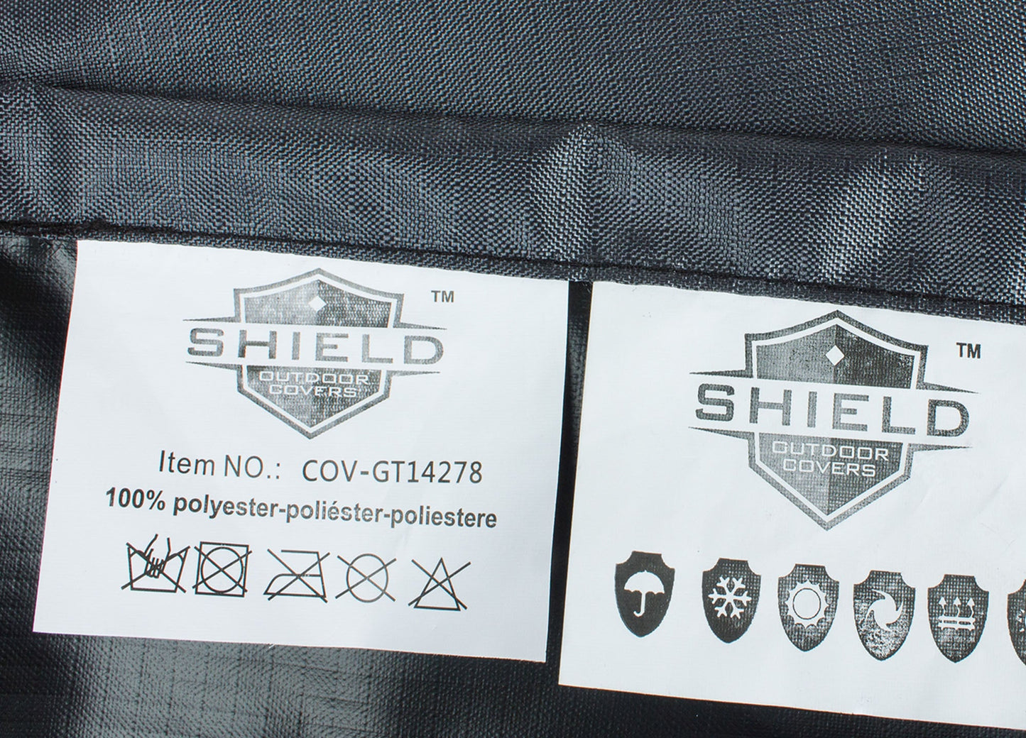 Oval table chair cover Mercury with Shield Outdoor Covers label on dark gray polyester on Tampa Home & Garden Store