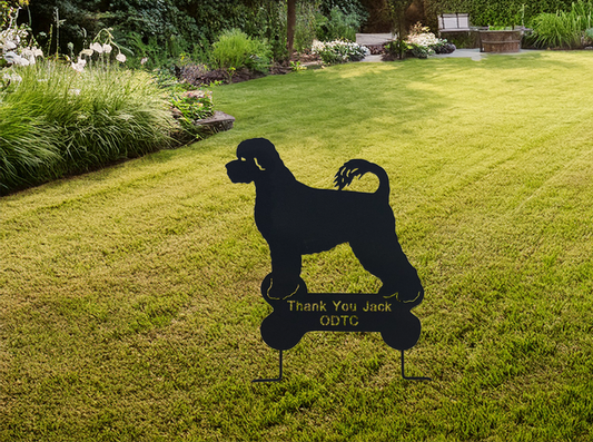 Portuguese Water Dog garden stake, black metal silhouette lawn ornament Rustica Ornamentals on Tampa Home & Garden Store
