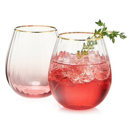 Elegant Waterfall Stemless Wine Glasses and Set