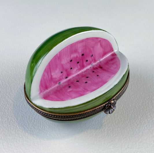 Watermelon Shaped Limoges Box with Flower Clasp. Vintage Gifts. Highly Collectible Porcelain Pill or Trinket Box. Gift for Melon Fan. Gift for Mom. - Tampa Home & Garden Store