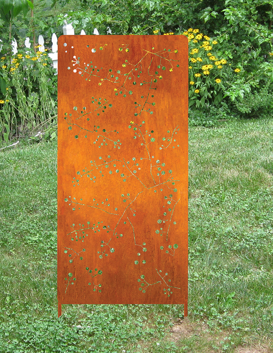 Rust-colored metal privacy screen wall hanging with vine cutouts, 46-inch, Rustica Ornamentals on Tampa Home & Garden Store