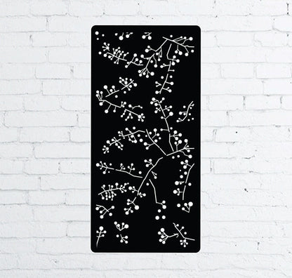 Metal privacy screen wall panel 46-inch black with white botanical motif by Rustica Ornamentals on Tampa Home & Garden Store