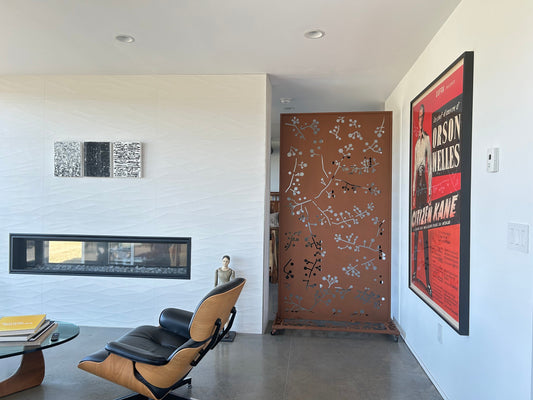 Privacy Screen Panel by Rustica Ornamentals heavy-duty steel brown twig design on casters on Tampa Home & Garden Store