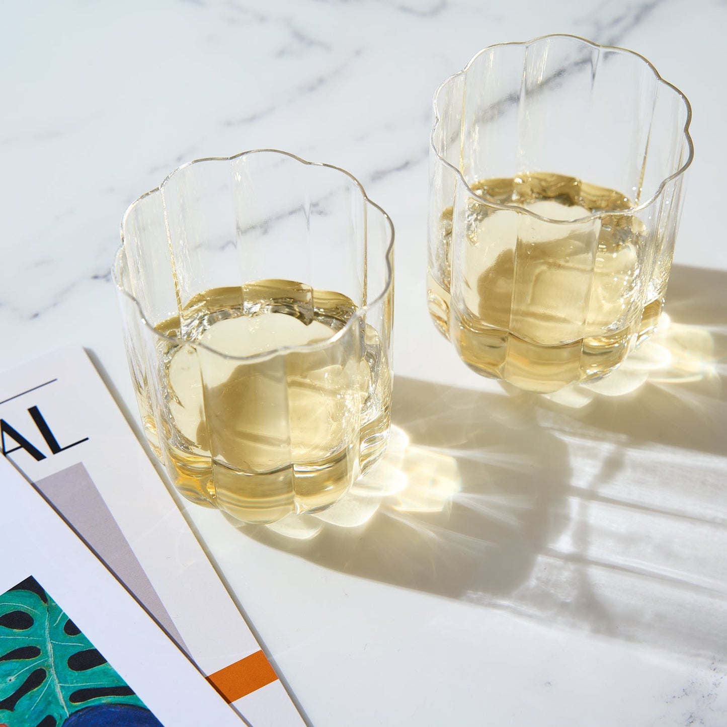 Flower Wave Lowball Glasses In A Clear Set Of 2
