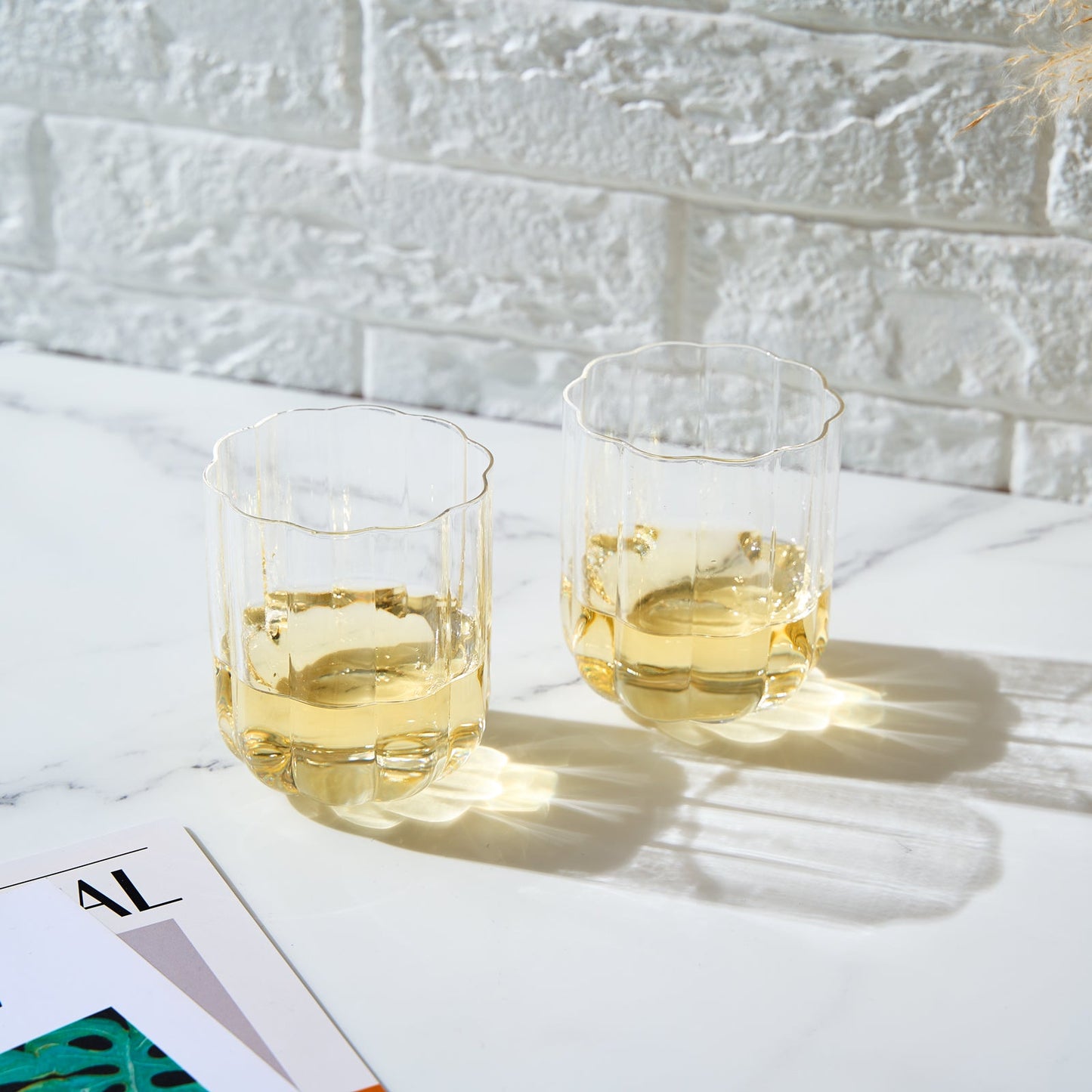 Flower Wave Lowball Glasses In A Clear Set Of 2