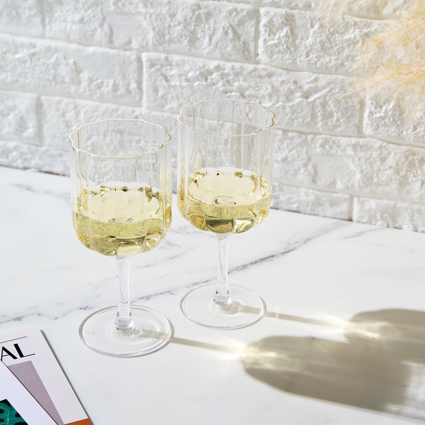 Clear Flower Stemmed Wine Glasses Set Of Two