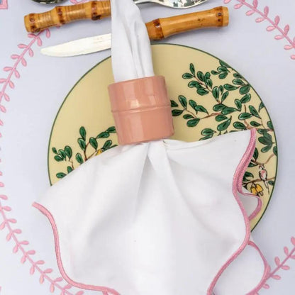 Wave Napkin with Coastal Wave Trim White cloth napkins with pink trim by Talah Home on Tampa Home & Garden Store
