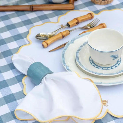 Wave Napkin with Coastal Wave Trim White cloth napkin by Talah Home on Tampa Home & Garden Store
