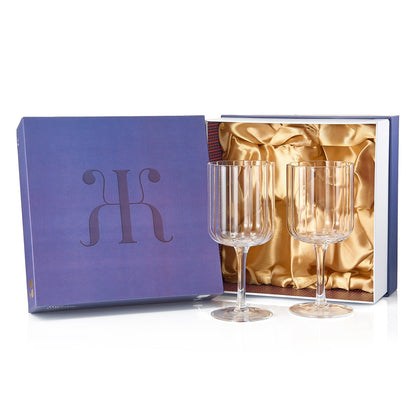 Clear Flower Stemmed Wine Glasses Set Of Two