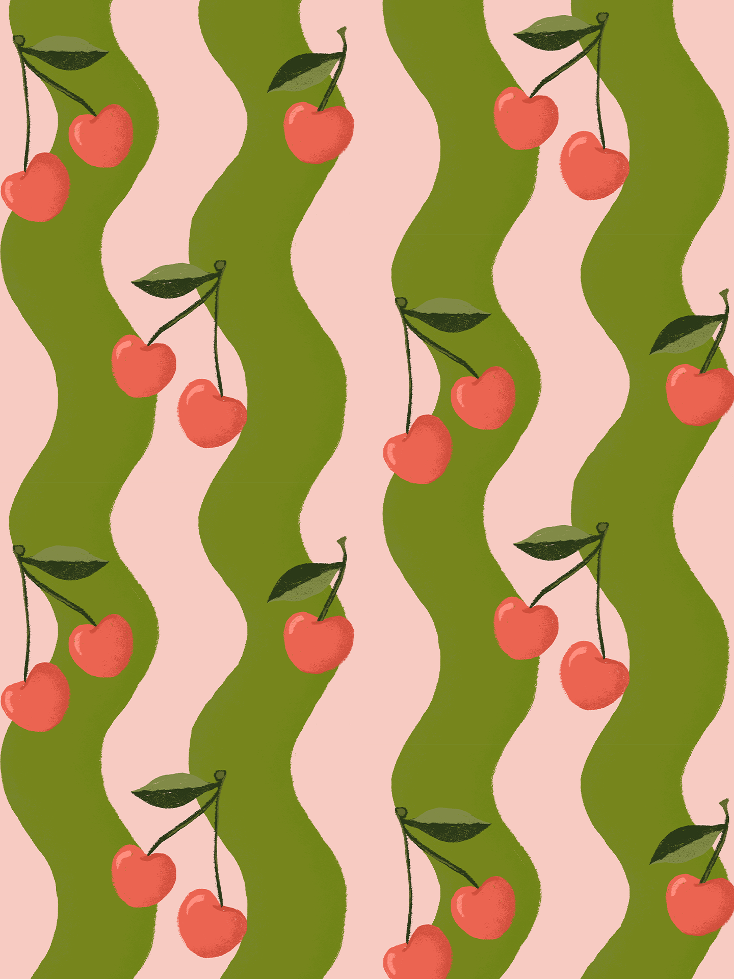 Wavy Cherry Wallpaper, pink & green - Tampa Home & Garden Store