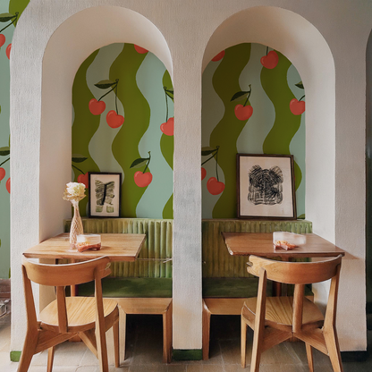 Wavy Cherry Wallpaper, teal and green - Tampa Home & Garden Store