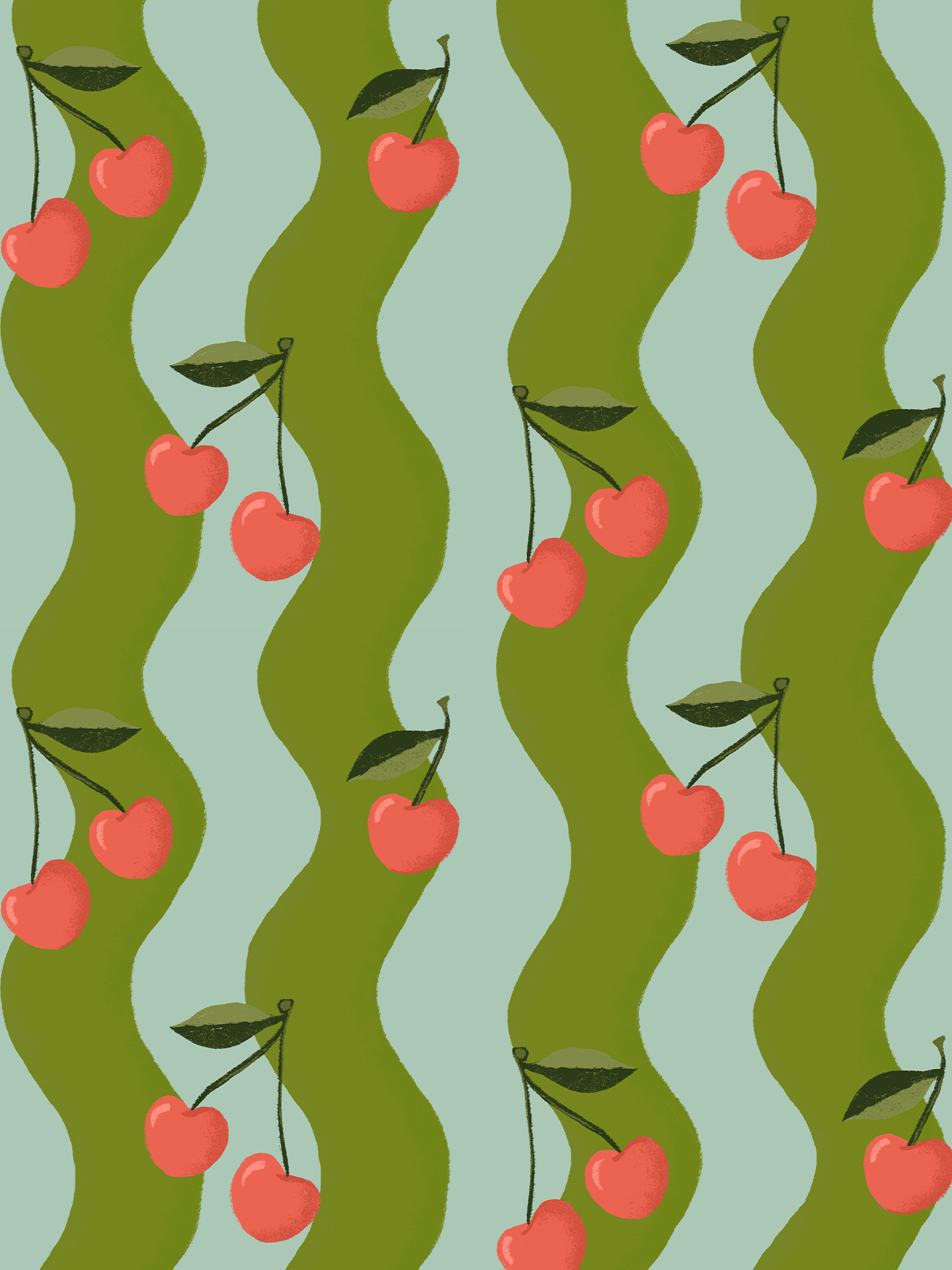Wavy Cherry Wallpaper, teal and green - Tampa Home & Garden Store