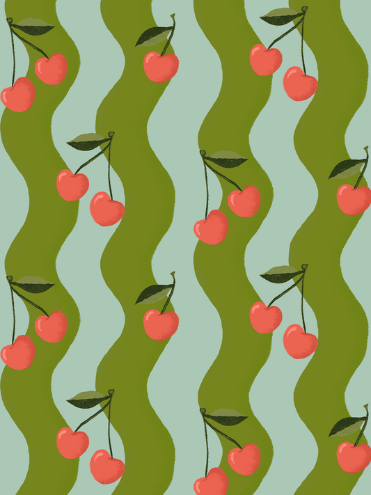 Wavy Cherry Wallpaper, teal and green - Tampa Home & Garden Store