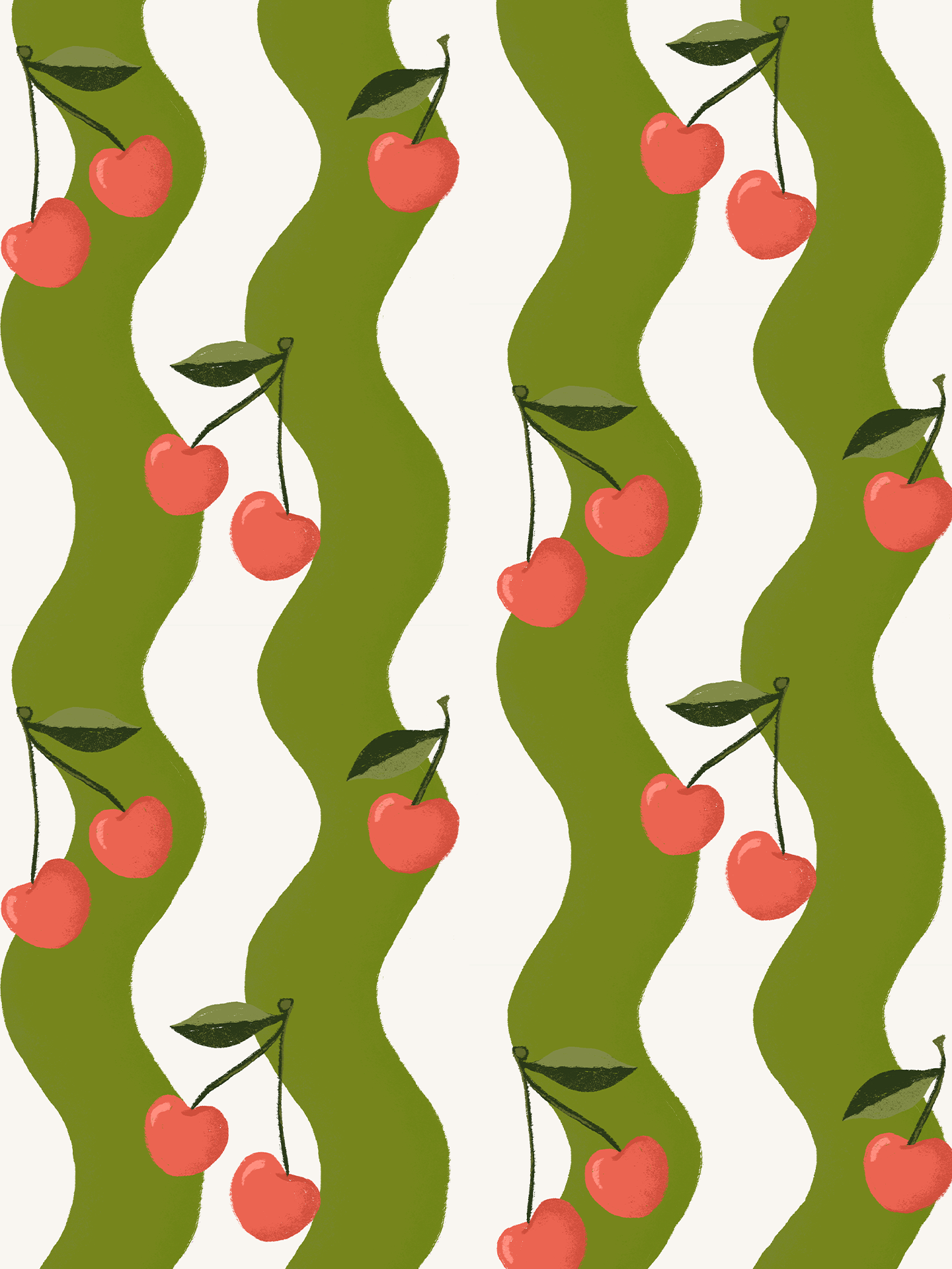 Wavy Cherry Wallpaper, white and green - Tampa Home & Garden Store