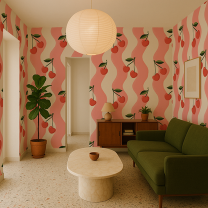 Wavy Cherry Wallpaper, white and pink - Tampa Home & Garden Store