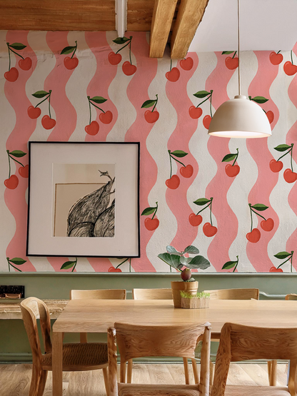 Wavy Cherry Wallpaper, white and pink - Tampa Home & Garden Store