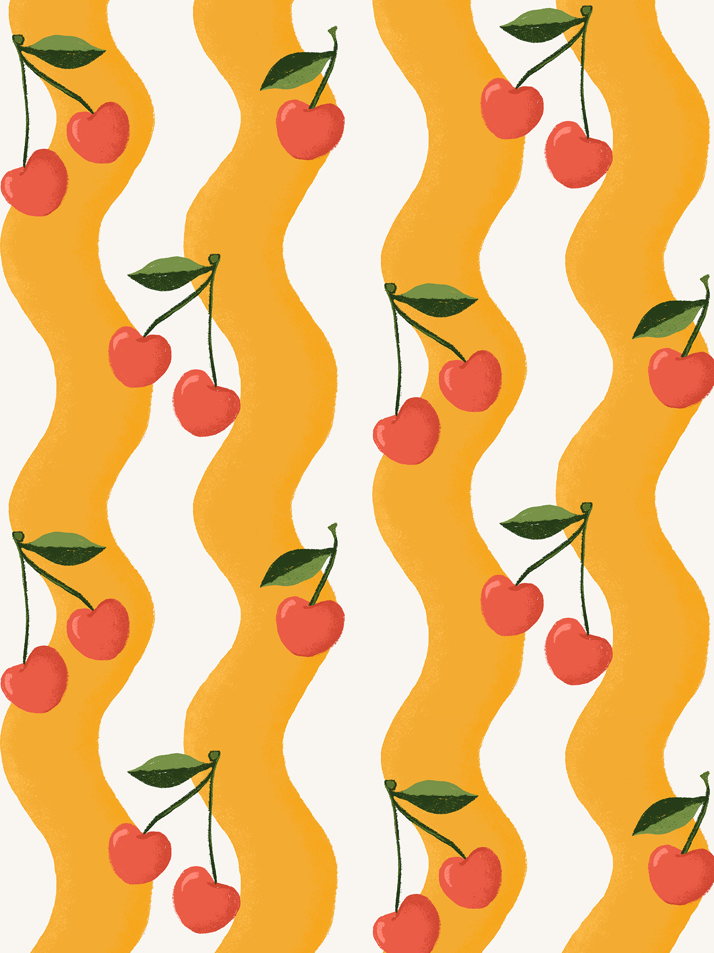 Wavy Cherry Wallpaper, white and yellow - Tampa Home & Garden Store