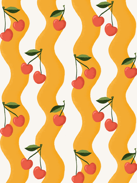 Wavy Cherry Wallpaper, white and yellow - Tampa Home & Garden Store