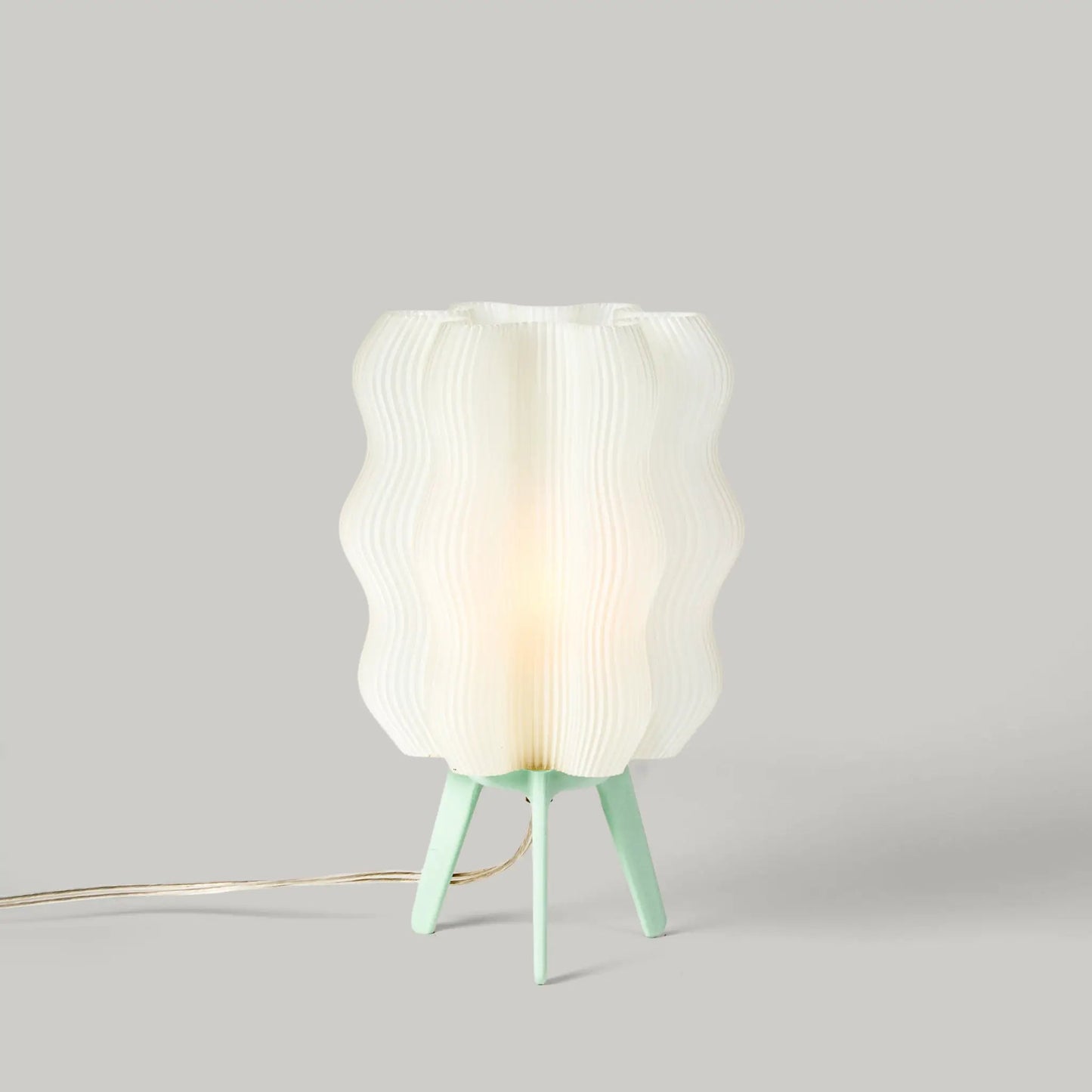 Eco Friendly Wavy Jellyfish Desk Light by Wooj Design, white ribbed shade on mint base on Tampa Home & Garden Store