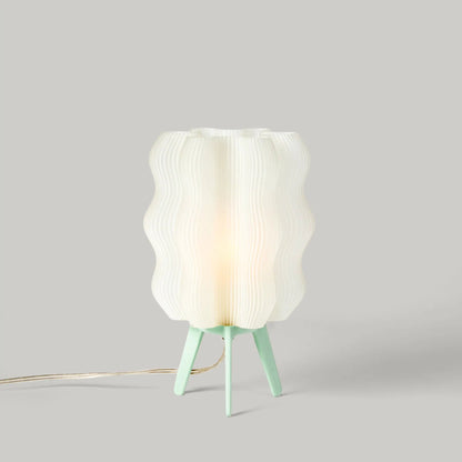 Eco Friendly Wavy Jellyfish Desk Light by Wooj Design, white ribbed shade on mint base on Tampa Home & Garden Store