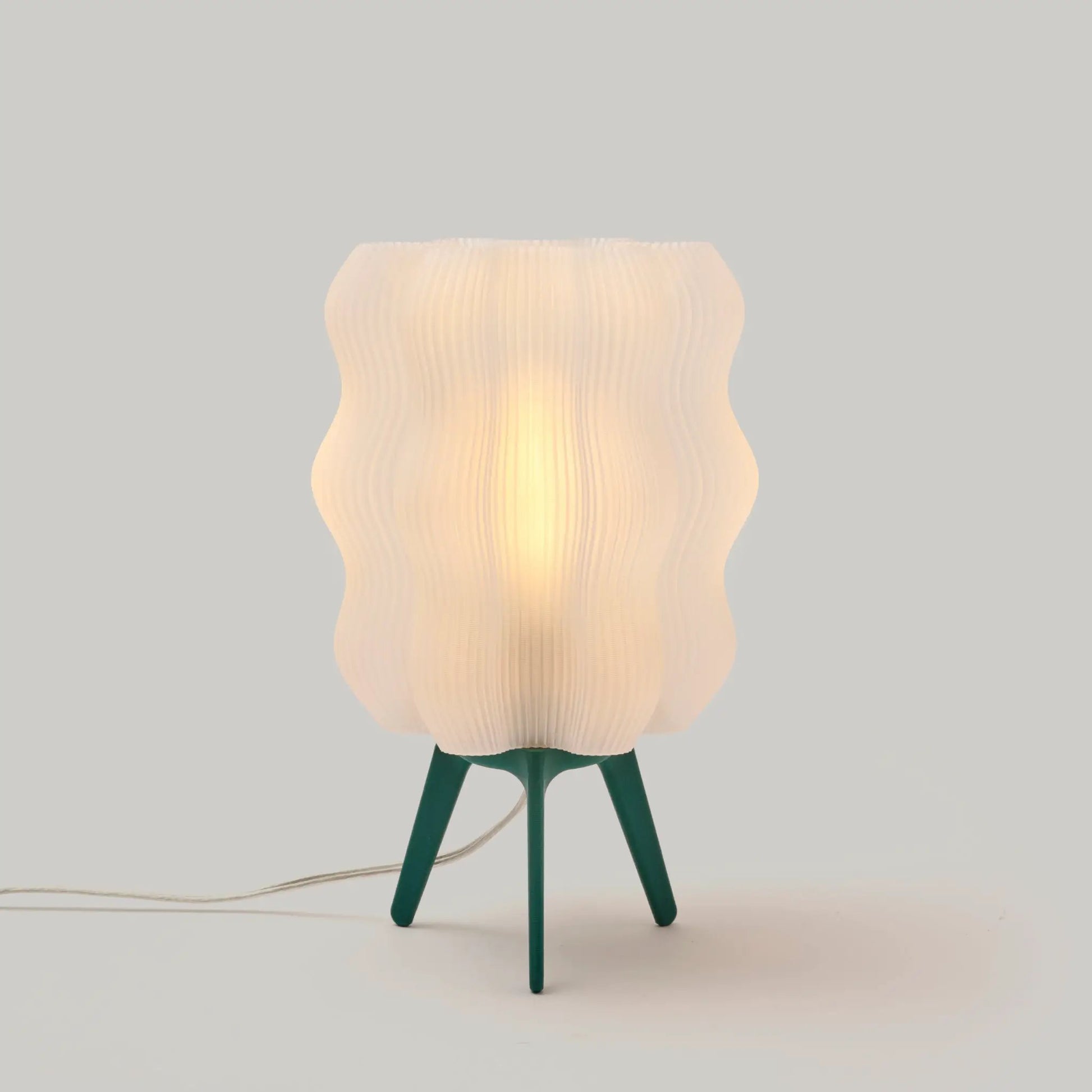 Eco Wavy Jellyfish Desk Light Wooj Design with cream ribbed shade on green tripod base on Tampa Home & Garden Store