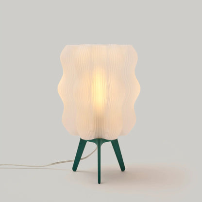 Eco Wavy Jellyfish Desk Light Wooj Design with cream ribbed shade on green tripod base on Tampa Home & Garden Store