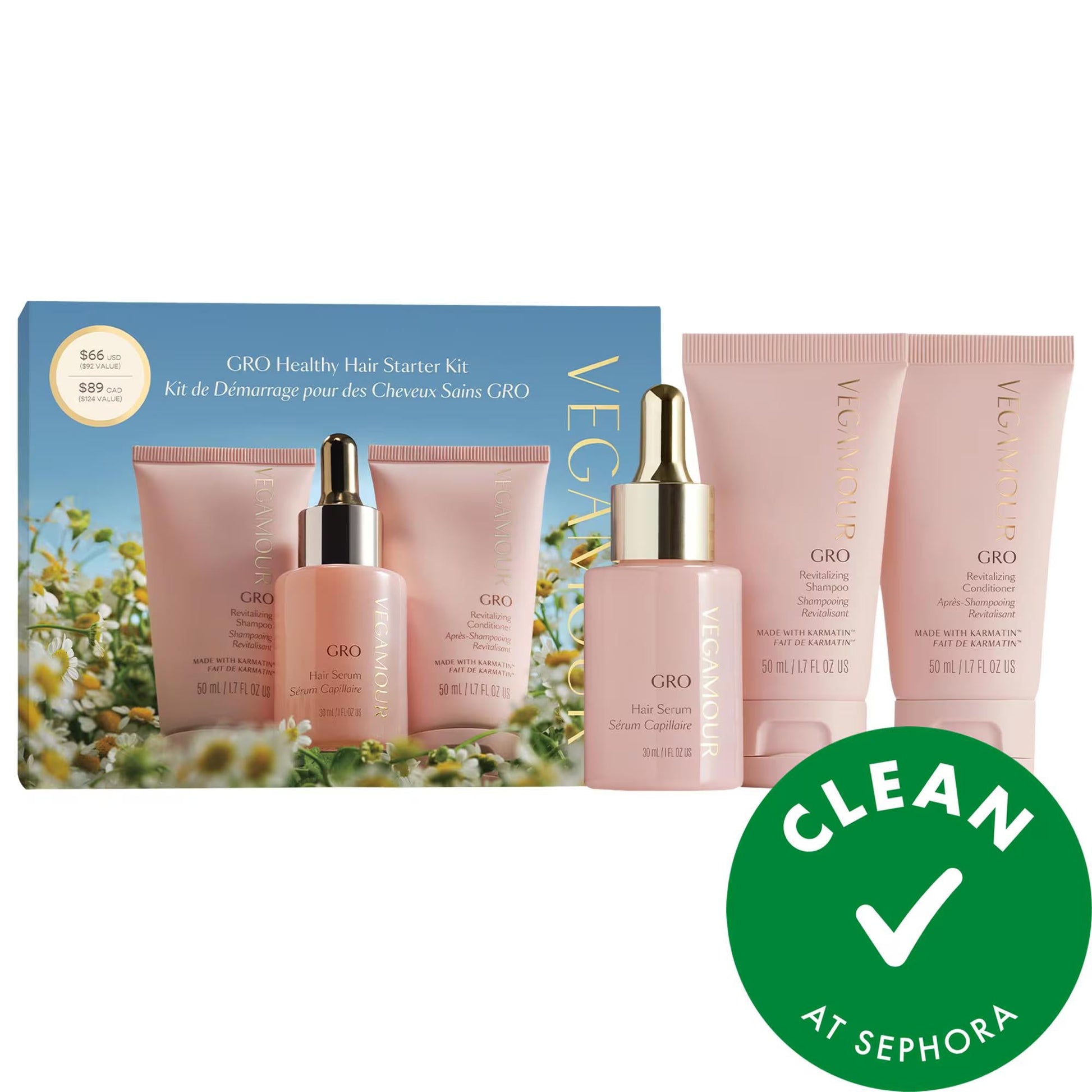 Vegamour GRO Healthy Hair Starter Kit with pink tubes and blue box on Tampa Home & Garden Store