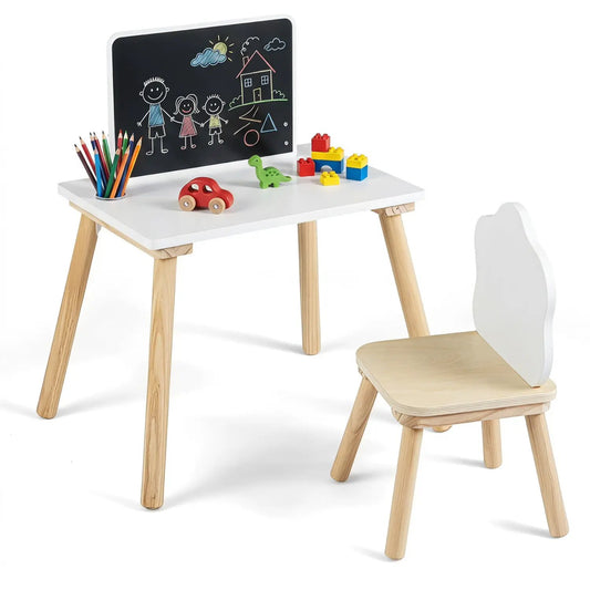 Kids Weaning Table & Chair Set with Chalkboard by DirectDeals, white top and wood legs on Tampa Home & Garden Store