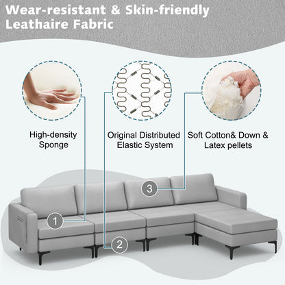 Modular L-shaped Sectional Sofa with Reversible Ottoman and 2 USB Ports