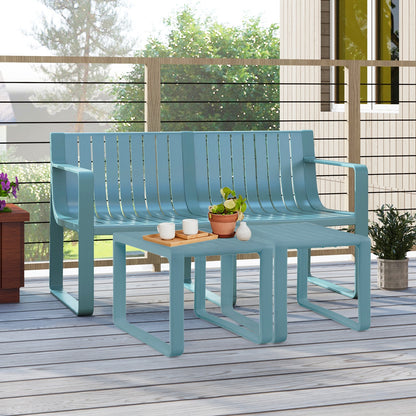 Weather-resistant Plastic 2-Person Bench with Curved Backrest-Blue - Tampa Home & Garden Store