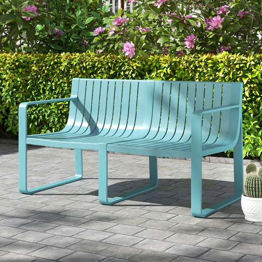 Weather-resistant Plastic 2-Person Bench with Curved Backrest-Blue - Tampa Home & Garden Store