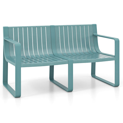 Weather-resistant Plastic 2-Person Bench with Curved Backrest-Blue - Tampa Home & Garden Store