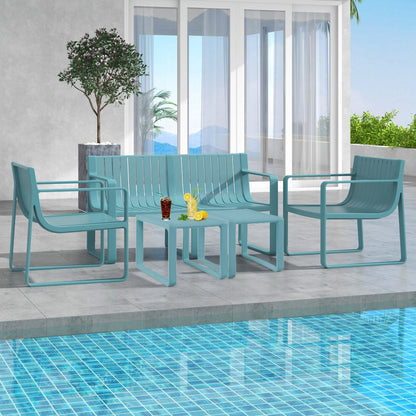 Weather-resistant Plastic 2-Person Bench with Curved Backrest-Blue - Tampa Home & Garden Store