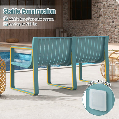 Weather-resistant Plastic 2-Person Bench with Curved Backrest-Blue - Tampa Home & Garden Store