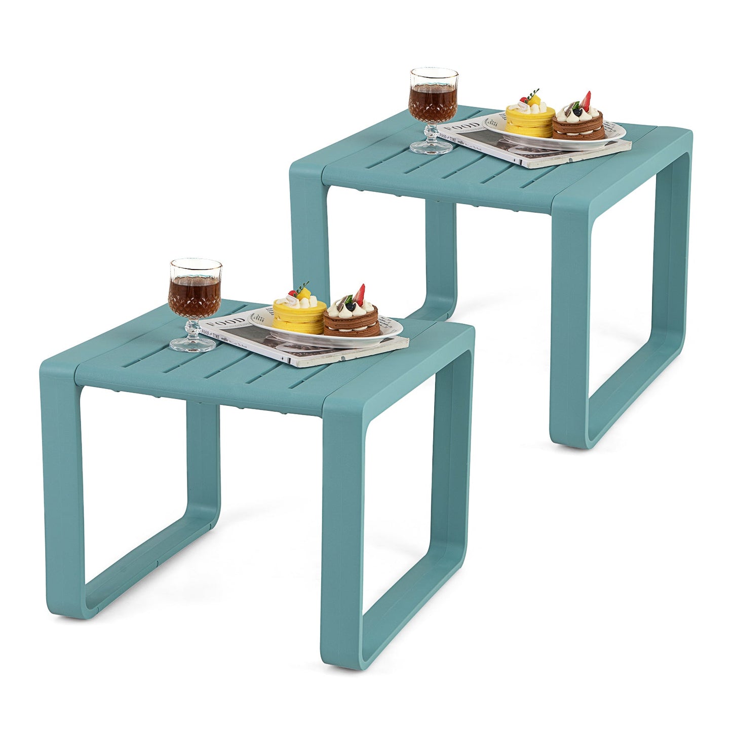 Juego de 2 mesas auxiliares de exterior Adirondack resistentes a la intemperie - Azul