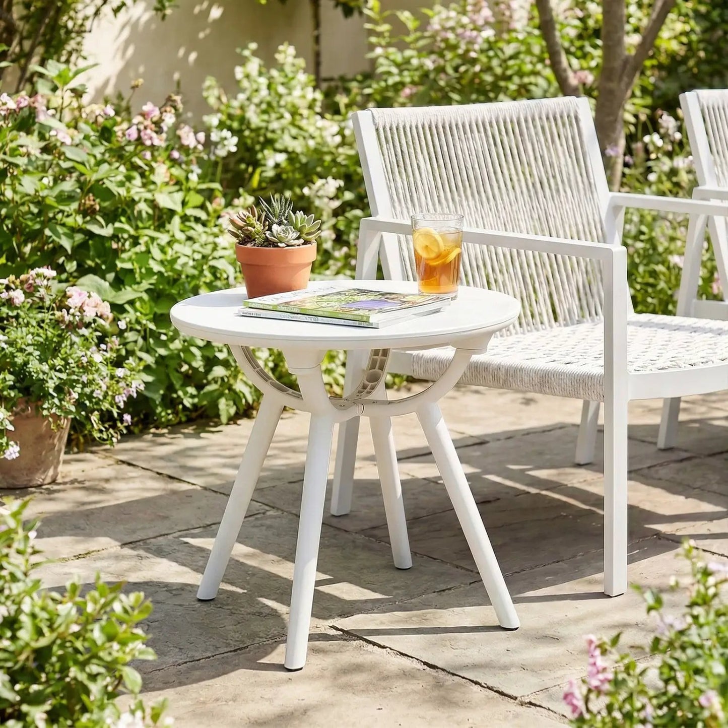 Weather Resistant Circular End Table for Balcony