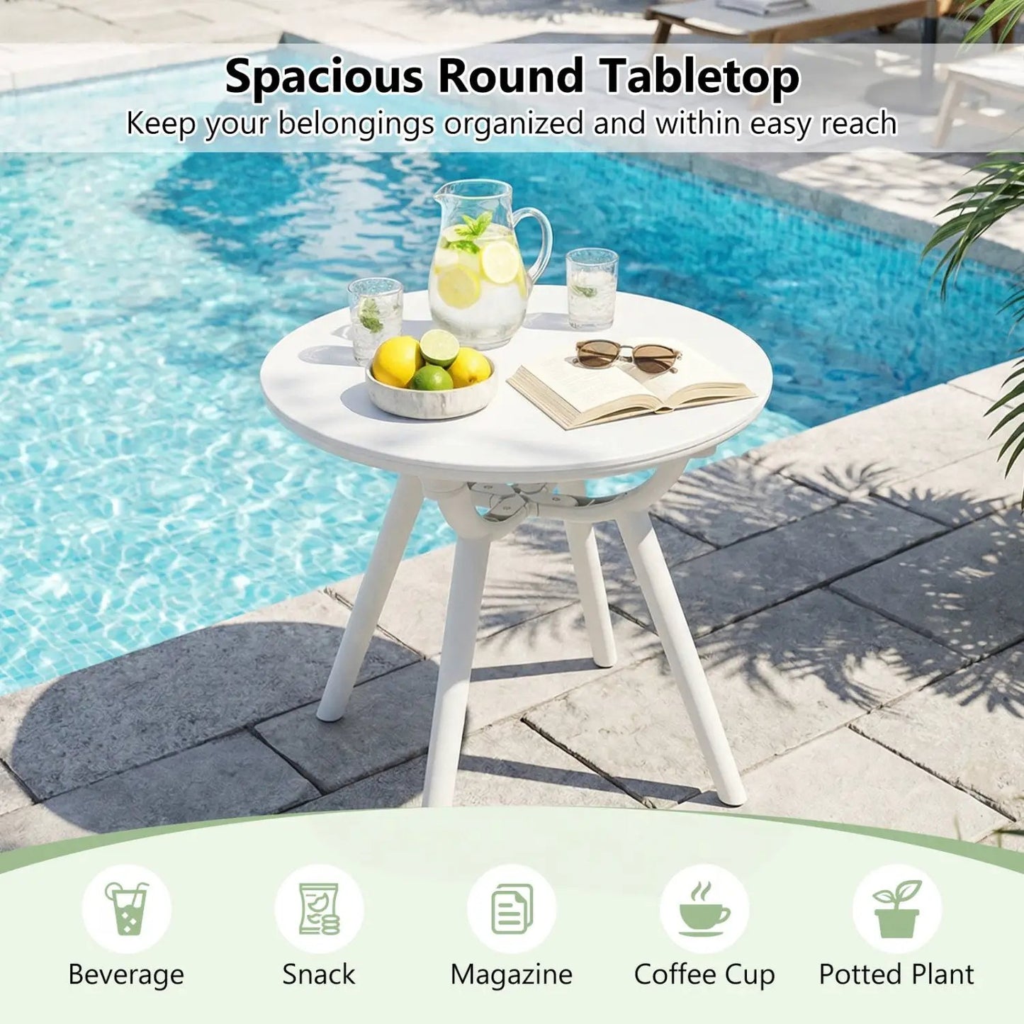 Weather Resistant Circular End Table for Balcony