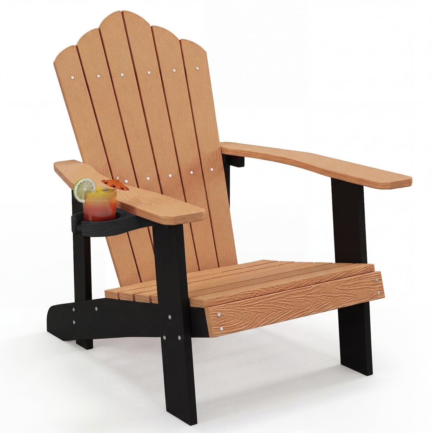 Sillón Adirondack de exterior de HIPS resistente a la intemperie con portavasos - Negro