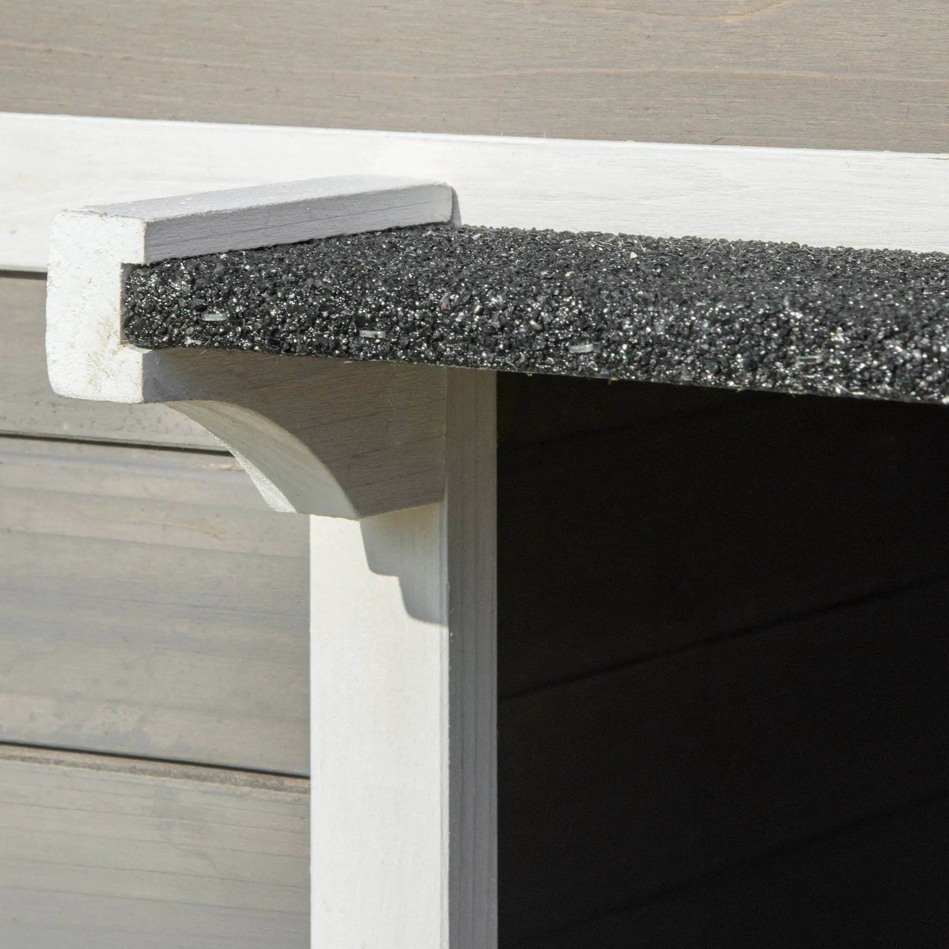 Weatherproof Outdoor Cat House with Porch & Escape Door - Feral Cat Shelter with Plant Stand | Dark Grey/White Wood Construction - Tampa Home & Garden Store